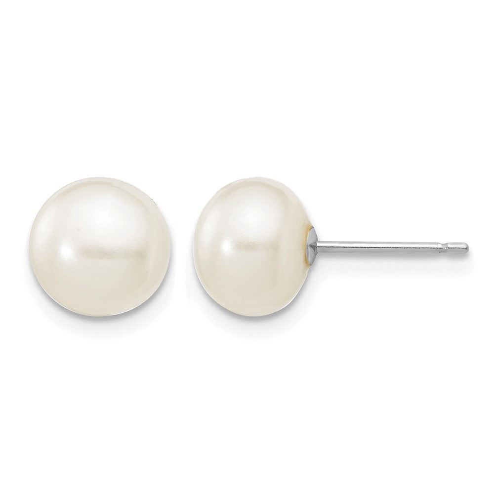 14k White Gold 7-8mm White Button Freshwater Cultured Pearl Stud Post Earrings