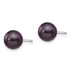 14k White Gold 7-8mm Black Round Freshwater Cultured Pearl Stud Post Earrings