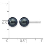 14k White Gold 7-8mm Black Round Freshwater Cultured Pearl Stud Post Earrings