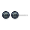 14k White Gold 7-8mm Black Round Freshwater Cultured Pearl Stud Post Earrings