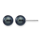 14k White Gold 7-8mm Black Round Freshwater Cultured Pearl Stud Post Earrings