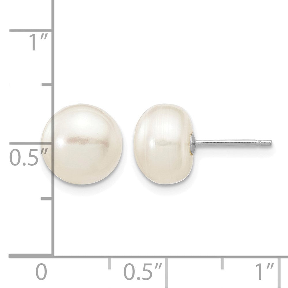14k White Gold 8-9mm White Button Freshwater Cultured Pearl Stud Post Earrings
