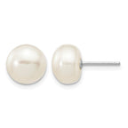 14k White Gold 8-9mm White Button Freshwater Cultured Pearl Stud Post Earrings
