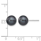 14k White Gold 8-9mm Black Round Freshwater Cultured Pearl Stud Post Earrings