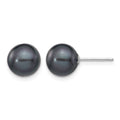 14k White Gold 8-9mm Black Round Freshwater Cultured Pearl Stud Post Earrings