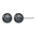14k White Gold 8-9mm Black Round Freshwater Cultured Pearl Stud Post Earrings