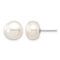 14k White Gold 9-10mm White Button Freshwater Cultured Pearl Stud Post Earrings