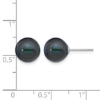 14k White Gold 9-10mm Black Round Freshwater Cultured Pearl Stud Post Earrings
