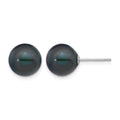 14k White Gold 9-10mm Black Round Freshwater Cultured Pearl Stud Post Earrings