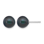 14k White Gold 9-10mm Black Round Freshwater Cultured Pearl Stud Post Earrings