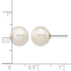 14k White Gold 9-10mm White Round Freshwater Cultured Pearl Stud Post Earrings