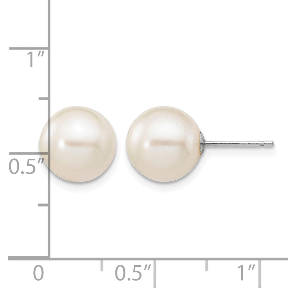 14k White Gold 9-10mm White Round Freshwater Cultured Pearl Stud Post Earrings
