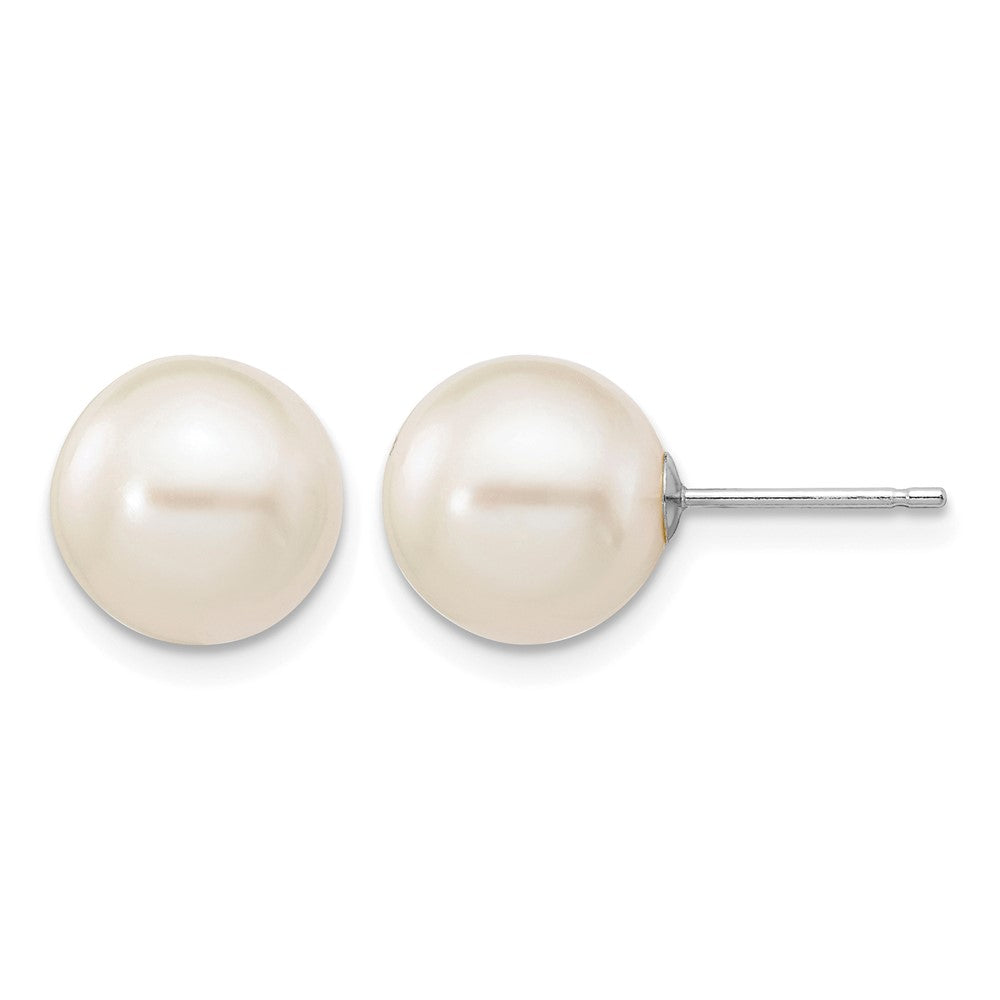 14k White Gold 9-10mm White Round Freshwater Cultured Pearl Stud Post Earrings