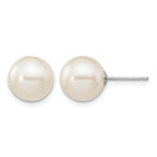14k White Gold 9-10mm White Round Freshwater Cultured Pearl Stud Post Earrings