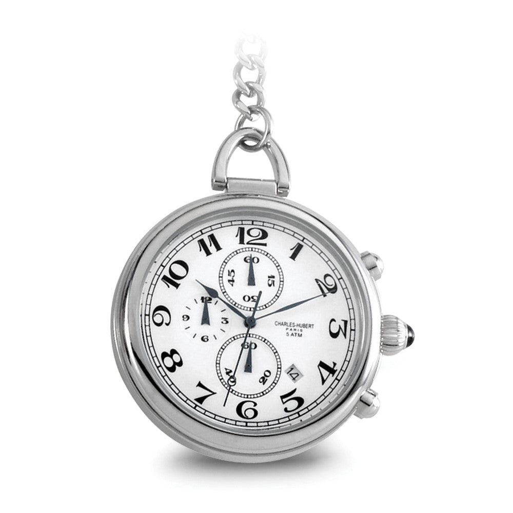 Charles Hubert Solid Stainless Steel White Dial Pocket Watch