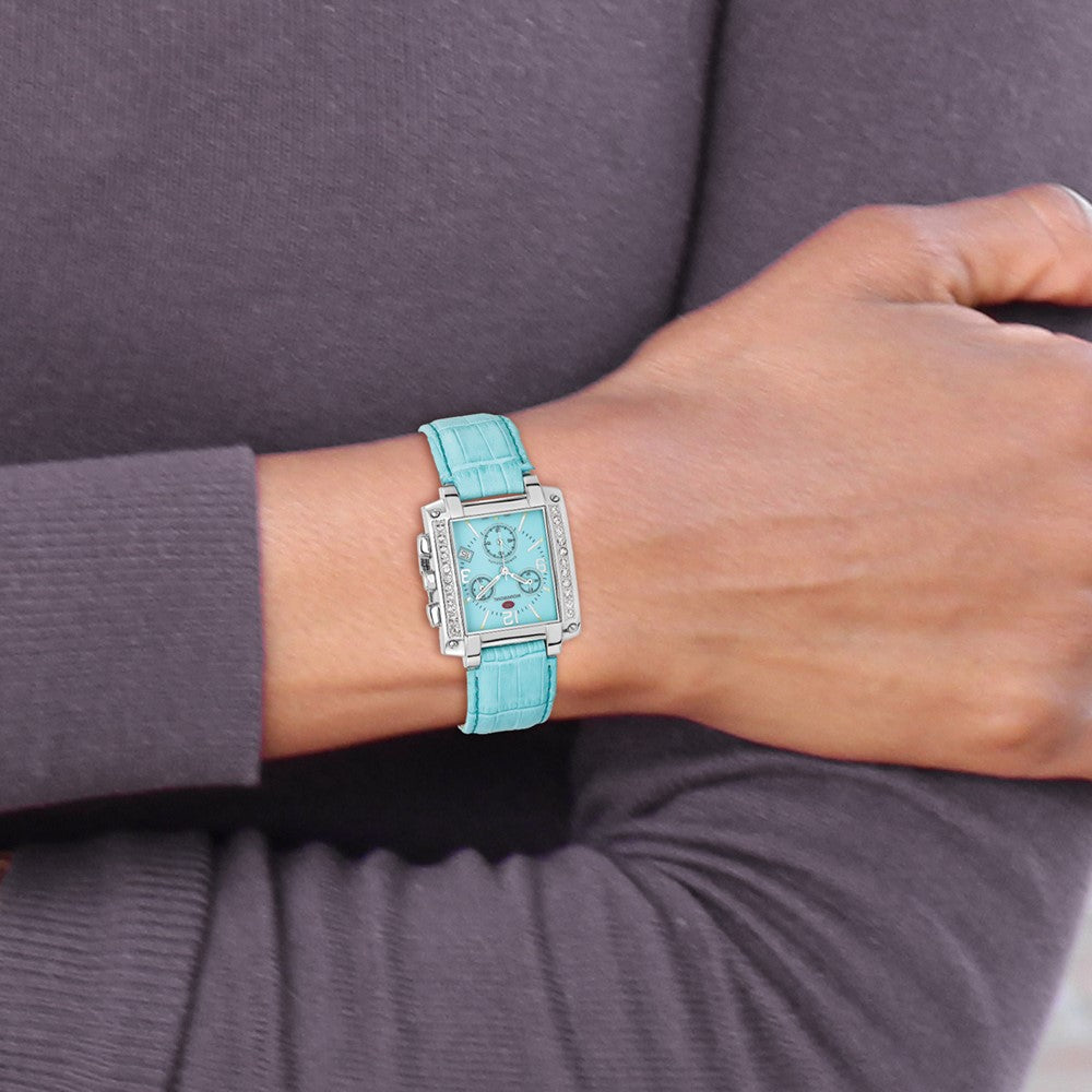 Ladies Mountroyal Blue Leather CZ Chrono Watch