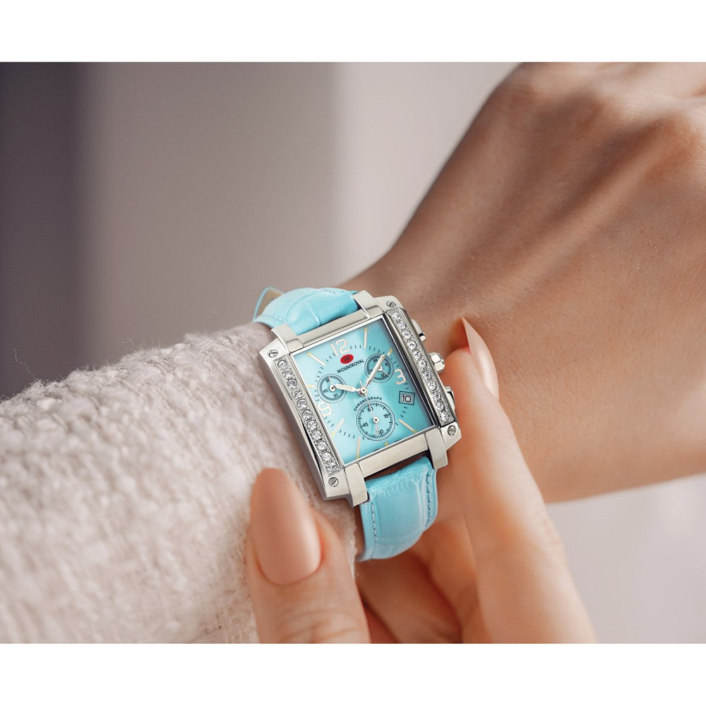 Ladies Mountroyal Blue Leather CZ Chrono Watch