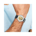 Mens Charles Hubert Leather Band White Skeleton Dial Watch
