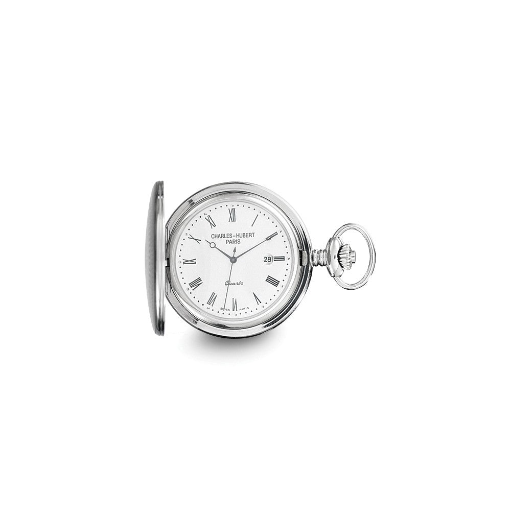 Charles Hubert Stainless Steel White Dial Pocket Watch
