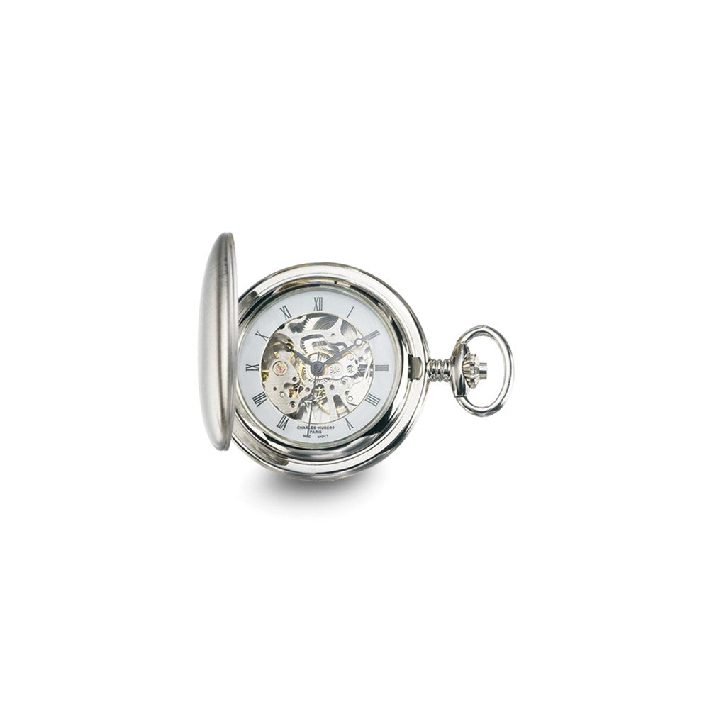 Charles Hubert Chrome-finish White Skeleton Dial Pocket Watch