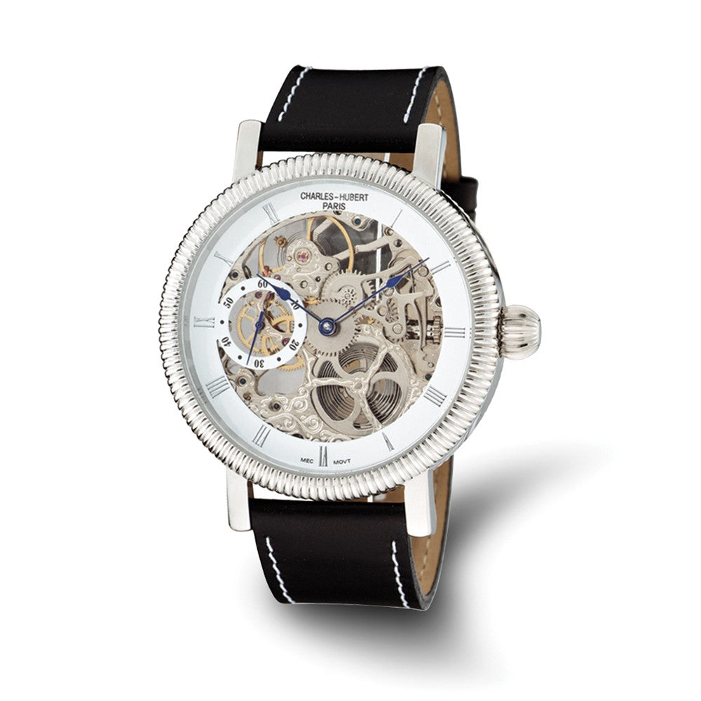 Mens Charles Hubert Stainless Steel White Skeleton Dial Watch