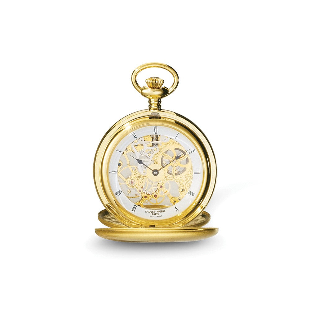 Charles Hubert IP-plated Stainless Steel Double Cover Satin Pocket Watch