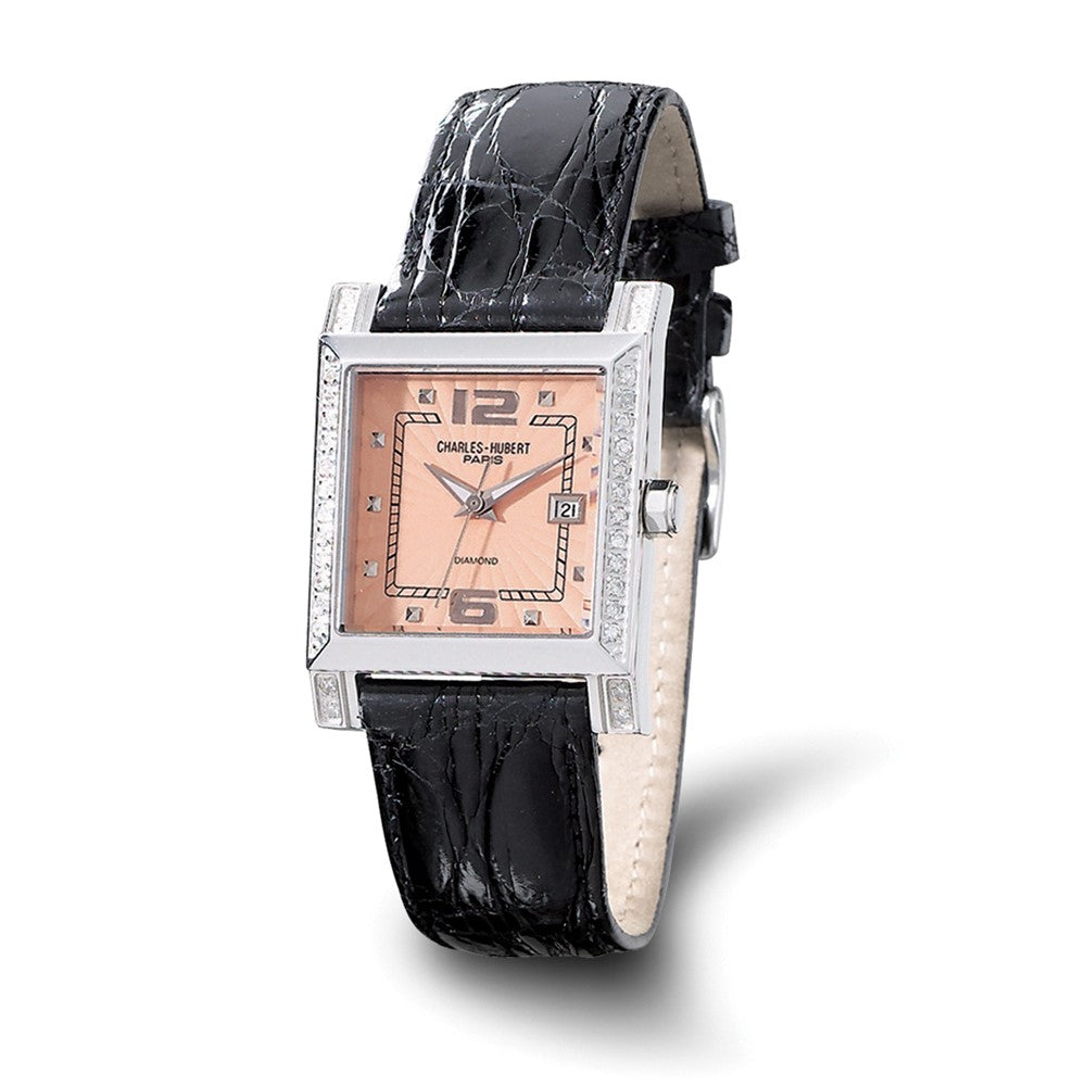 Ladies Charles Hubert 0.42ct. Diamond Black Band Peach 29x28mm Dial Watch
