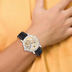 Mens Charles Hubert Leather Band Gold-tone Skeleton Dial Watch