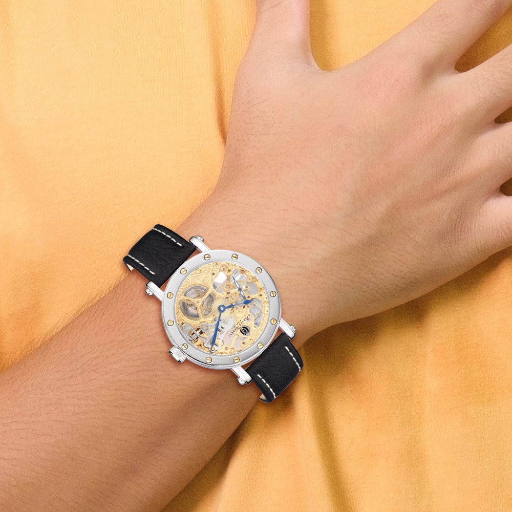 Mens Charles Hubert Leather Band Gold-tone Skeleton Dial Watch