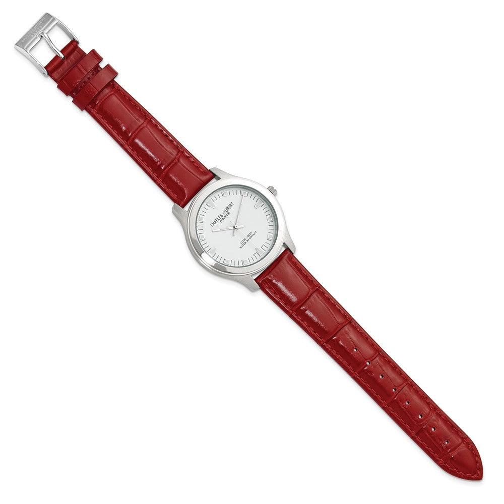 Mens Charles Hubert Leather Band White Dial Watch