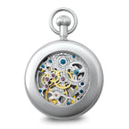 Charles Hubert Stainless Steel Open Face Skeleton Dual Time Pocket Watch