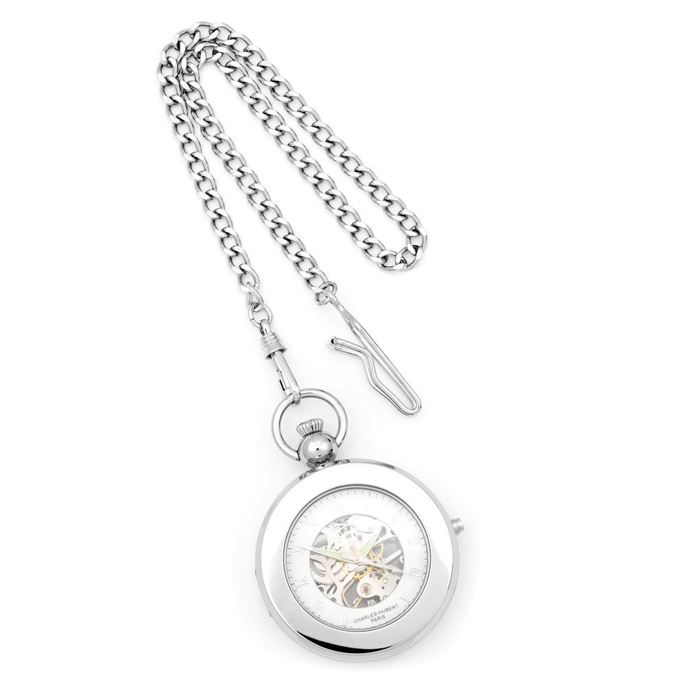 Charles Hubert Chrome-finish Brass 2-Photo Insert Pocket Watch