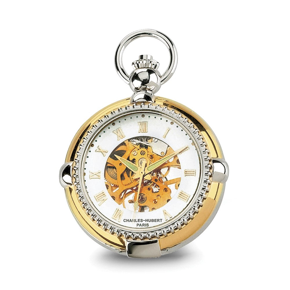 Charles Hubert Gold-finish 2-tone Brass 2-Photo Insert Pocket Watch