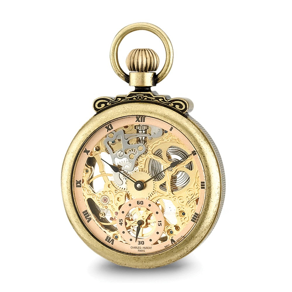 Charles Hubert Antique Gold-finish Brass Skeleton Pocket Watch