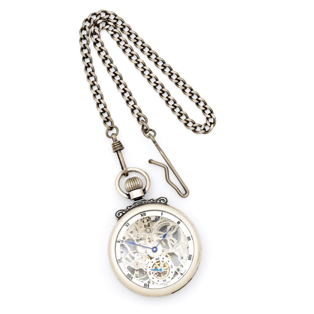 Charles Hubert Antique Chrome-finish Brass Skeleton Pocket Watch