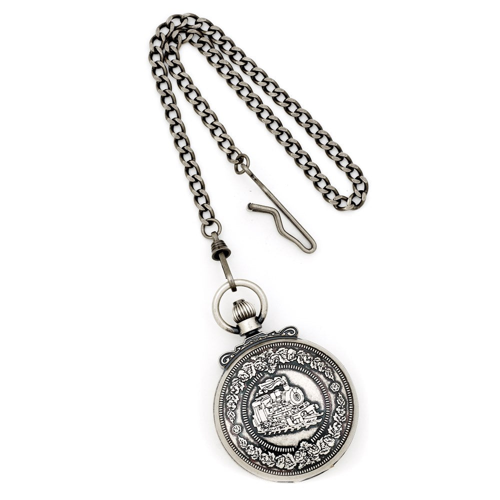 Charles Hubert Antique Chrome-finish Steam Engine Pocket Watch