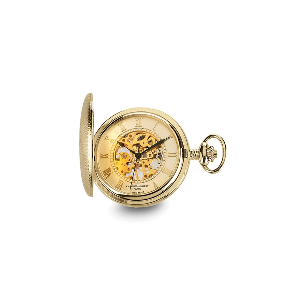 Charles Hubert Gold-finish Brass Skeleton Pocket Watch