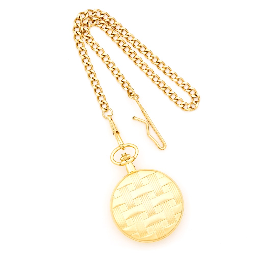 Charles Hubert Gold-finish Brass Basketweave Pocket Watch