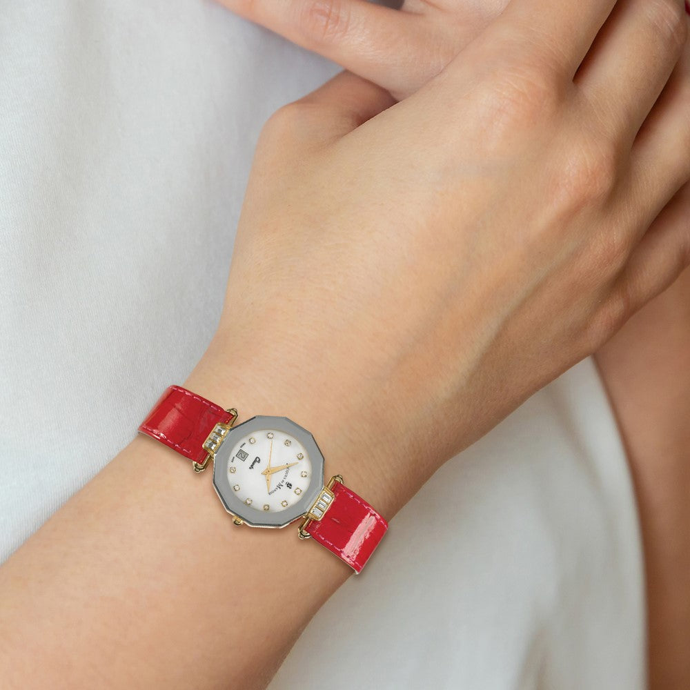 Ladies Jacques du Manoir Red Strap Crystal Accent Watch