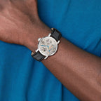 Charles Hubert Stainless Steel Black Leather Strap Skeleton Dial Watch
