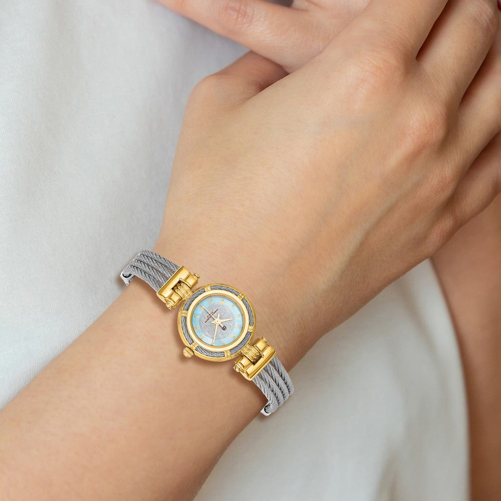 Charles Hubert IP-plated MOP Dial w/Stainless Steel Wire Bangle Watch