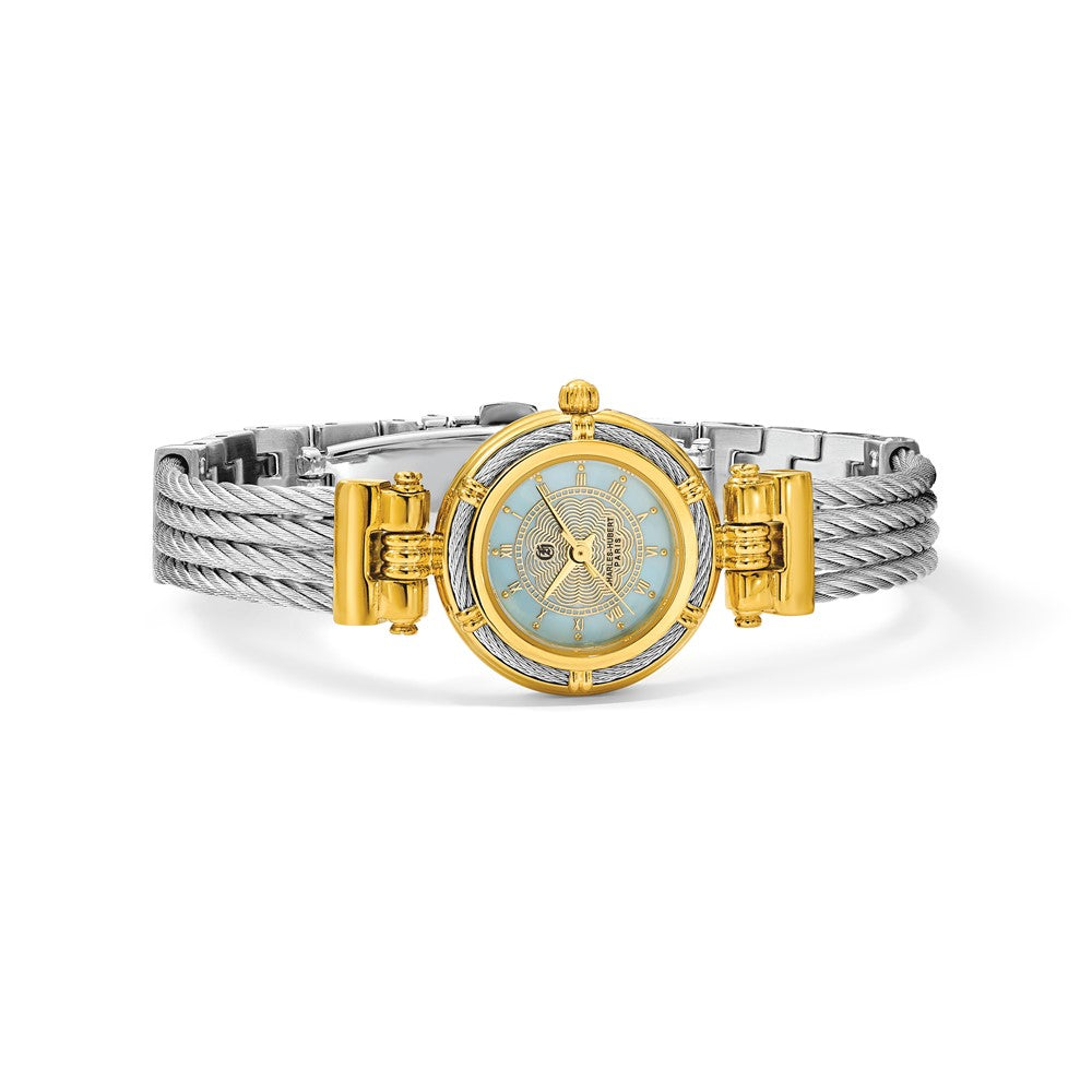 Charles Hubert IP-plated MOP Dial w/Stainless Steel Wire Bangle Watch