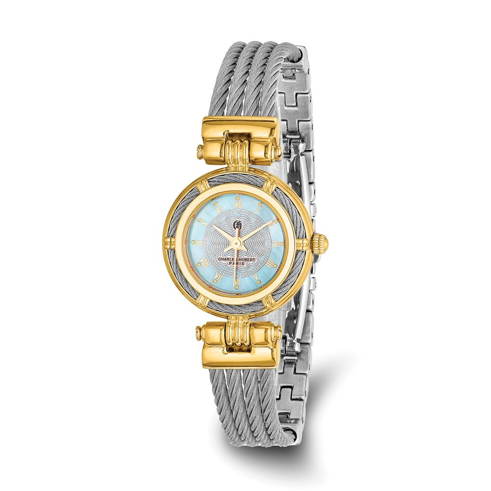Charles Hubert IP-plated MOP Dial w/Stainless Steel Wire Bangle Watch