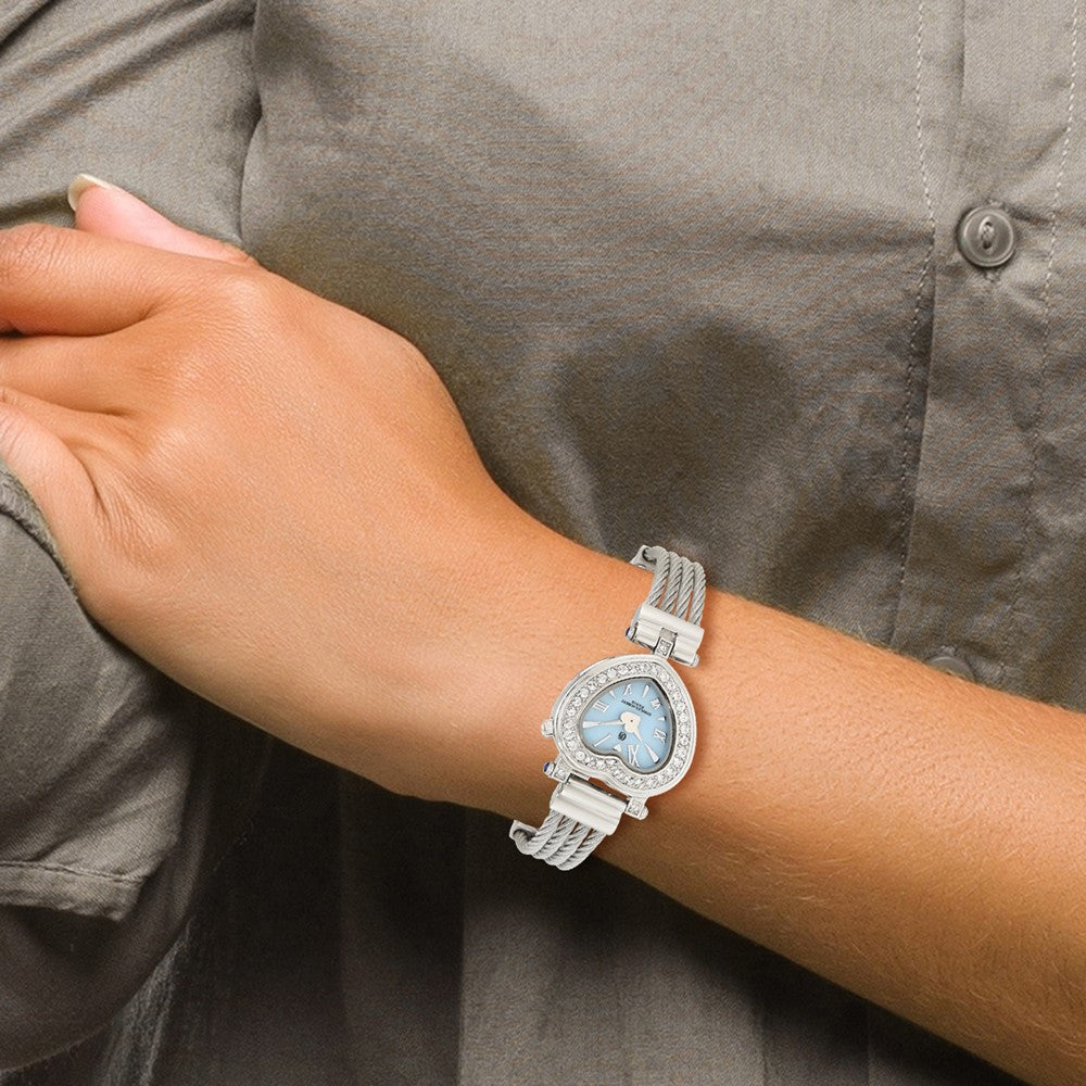 Charles Hubert Stainless Steel Bangle Light Blue MOP Heart Dial Watch
