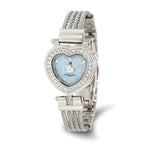 Charles Hubert Stainless Steel Bangle Light Blue MOP Heart Dial Watch