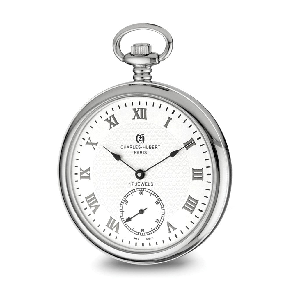 Charles Hubert Stainless Steel Open Face White Dial Pocket Watch