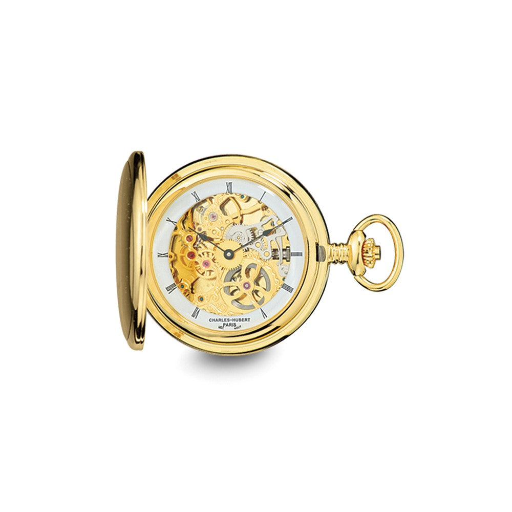 Charles Hubert IP-plated Stainless Steel Skeleton Dial Pocket Watch