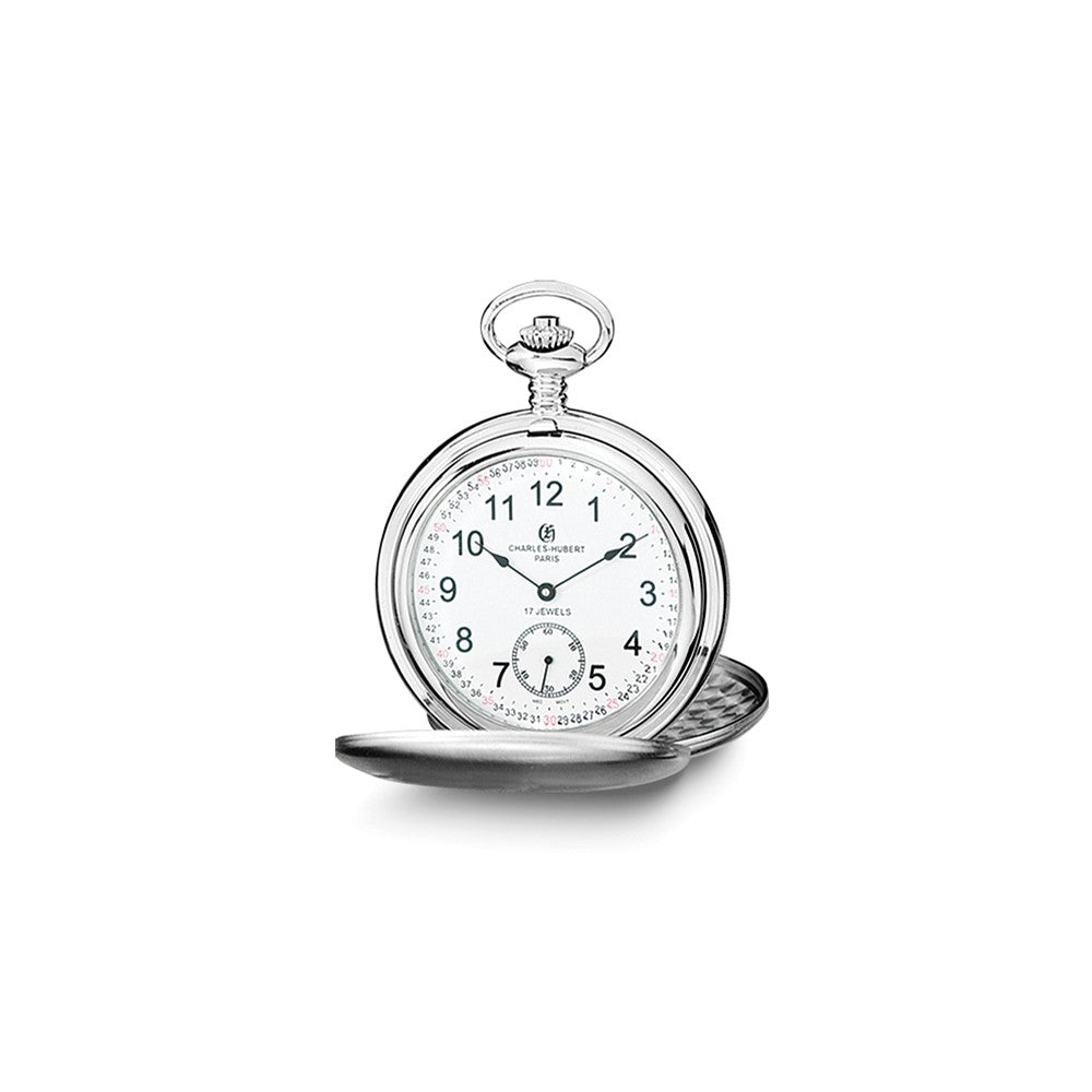 Charles Hubert Stainless Steel White Dial Pocket Watch