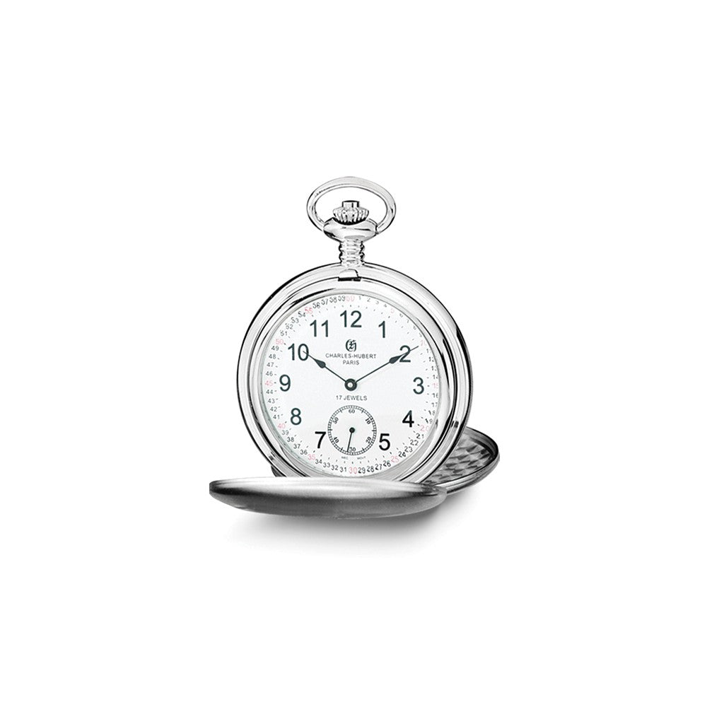 Charles Hubert Stainless Steel White Dial Pocket Watch