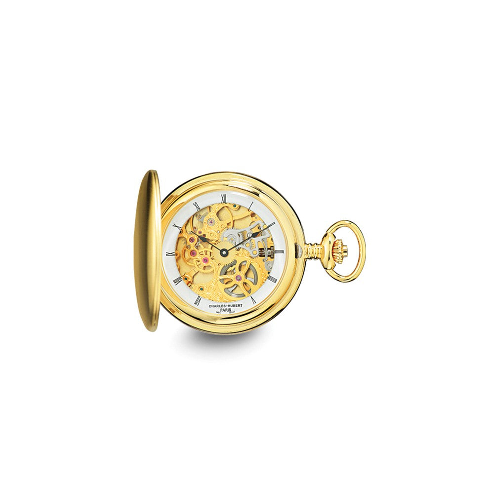 Charles Hubert IP-plated Stainless Steel Skeleton Dial Pocket Watch